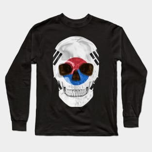 South Korea Flag Skull - Gift for South Korean With Roots From South Korea Long Sleeve T-Shirt